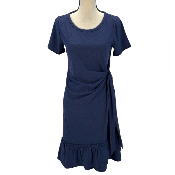 A Pea In The Pod Short Sleeve Side Tie Ruffle Hem Midi Dress - Blue -size Medium - Picture 1 of 9